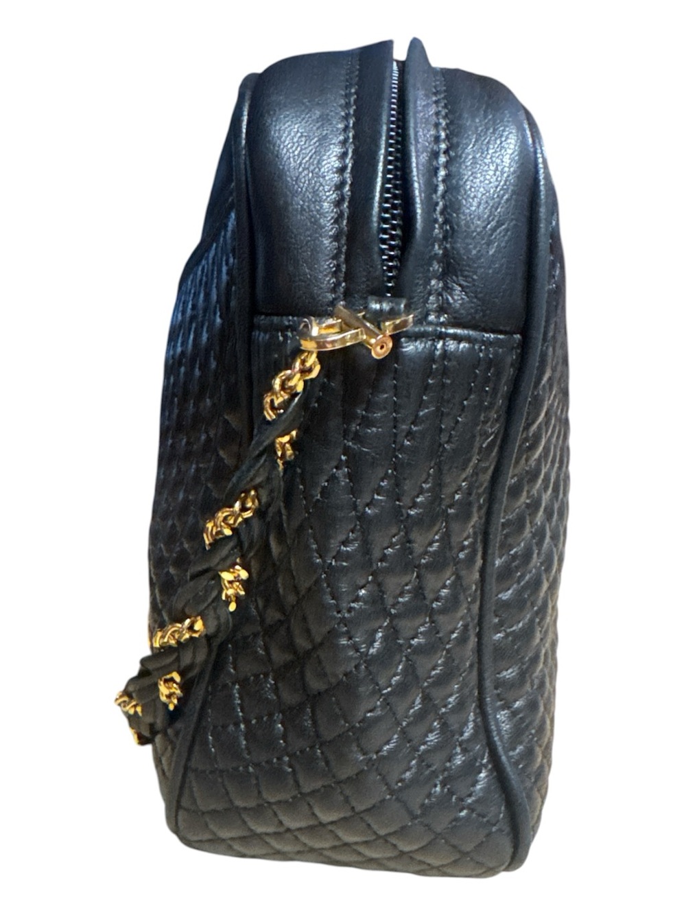 BALLY Italian Quilted Leather Crossbody Bag Chain Link Strap Tassel + Dust Bag - Picture 6 of 17